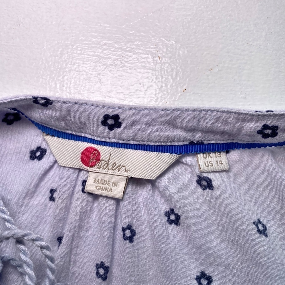 Boden Blue Gauzy Cotton Floral Pullover Boho Tassel Peasant Blouse - Picture 7 of 13